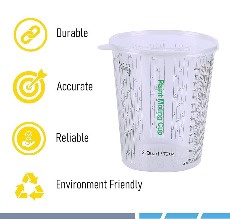 CANOPUS 72-oz Paint Mixing Cups, Pack of 12 Cups with 3 Lids, Reusable and Solvent-Resistant Clear Plastic Containers for Paint, Epoxy, Resin, Oil, and Thinner - Image 3